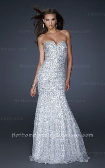 Long Sequin Strapless Mermaid Homecoming Dress Light Silver On Sale